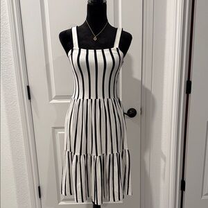 LOFT Black and White Striped Midi Dress
NWT